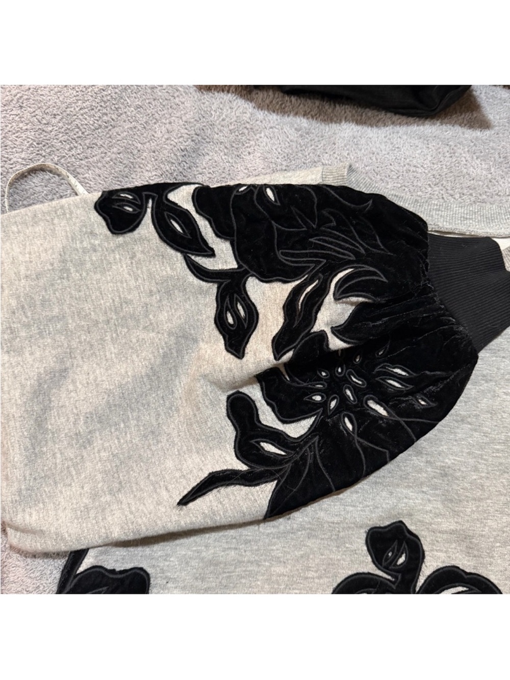 Anthropologie Gray Sweatshirt with Black Velvet Floral Appliqué - Picture 9 of 15